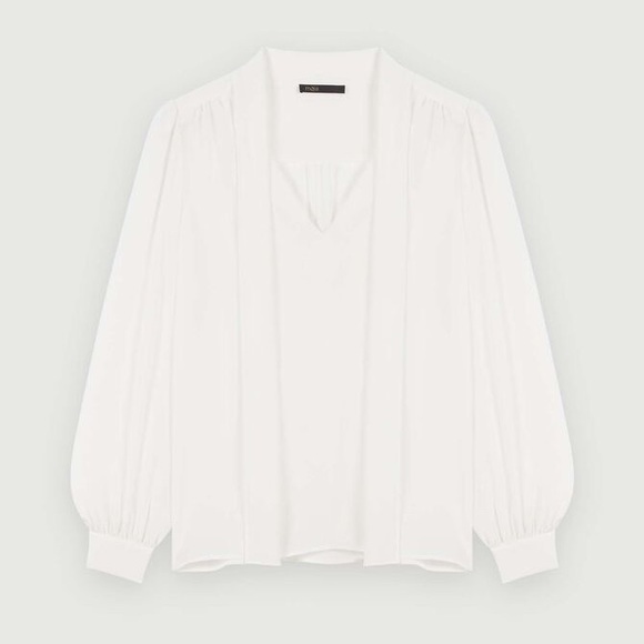 Maje The Bow Silk Top in White - Picture 6 of 11